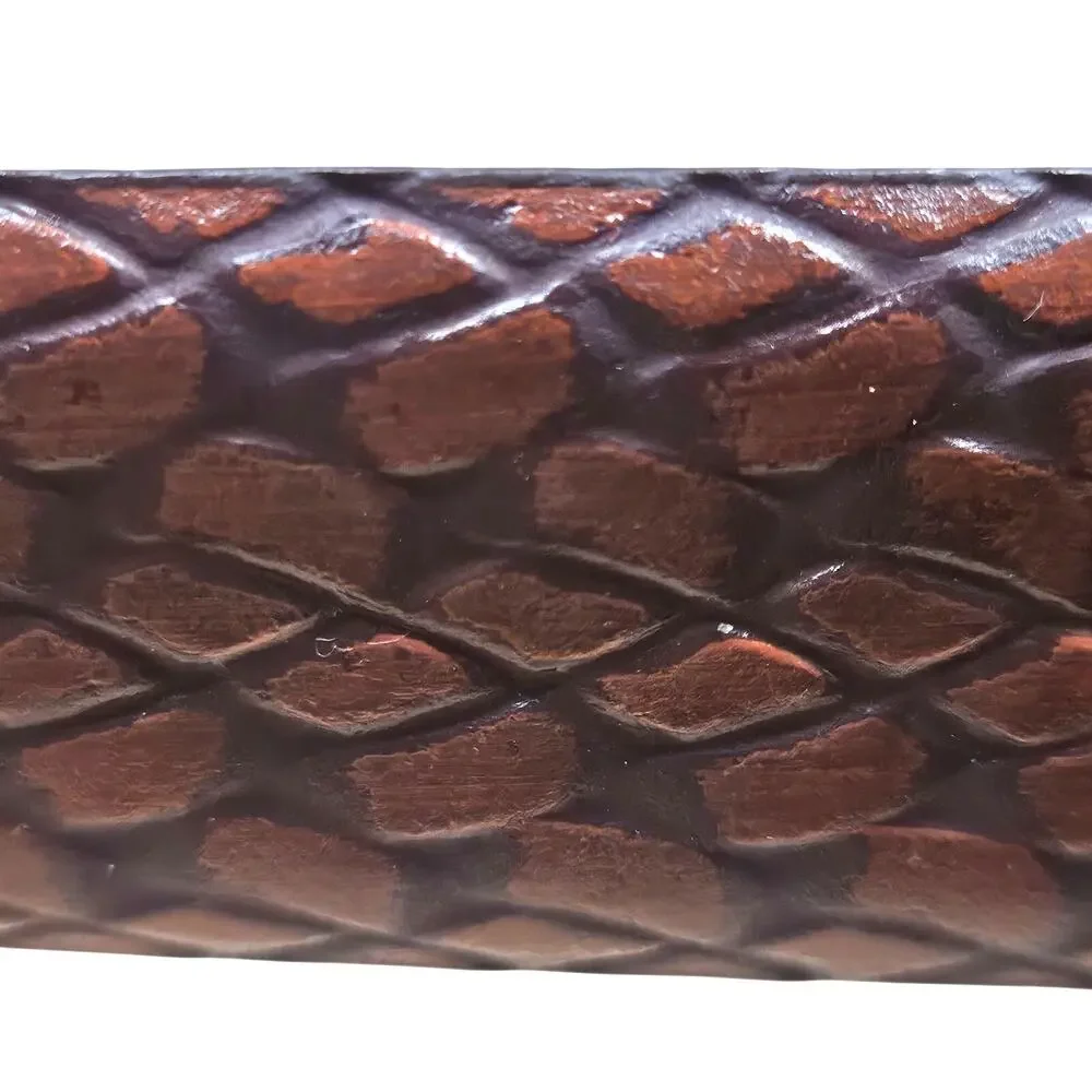 Men's Italian Embossed Leather Belt Brown Mimics Reptile Skin Texture Sz 44/110